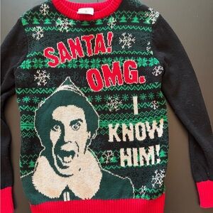 Youth ELF Holiday Crewneck Sweater - Black, Red, Green